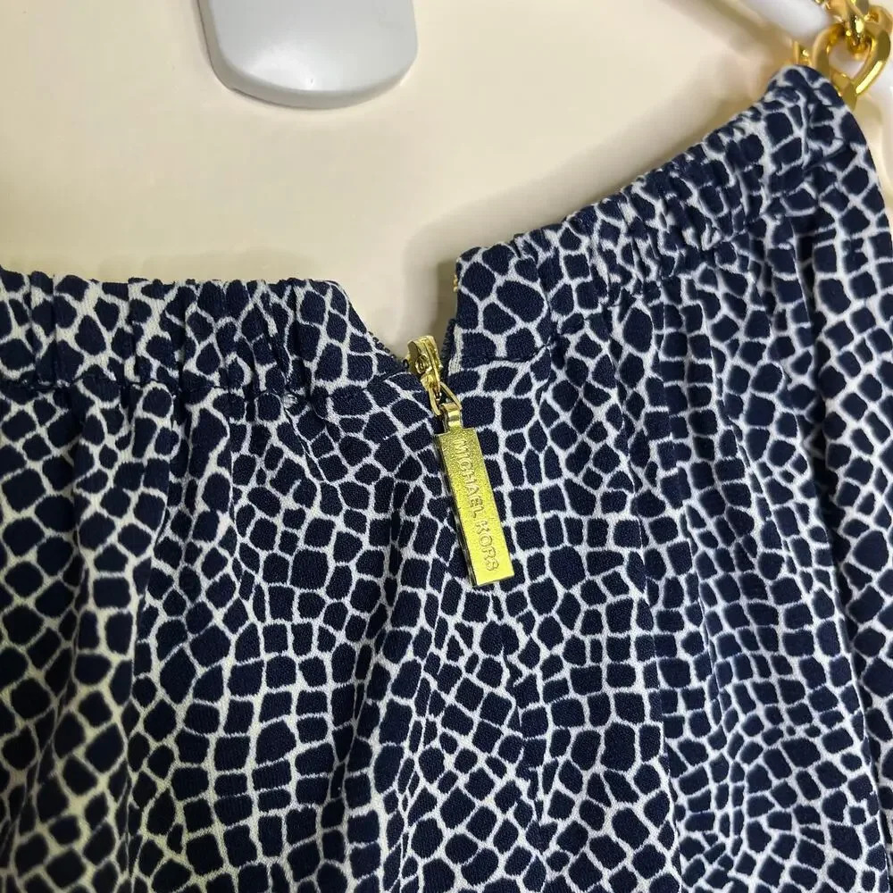 Michael Kors Midi Dress‎ Blue White Sleeveless Gold Chain Shift Womens XS
